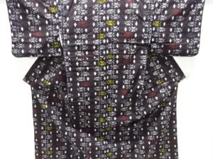 アンティーク　木綿本場久留米絣　草花模様着物